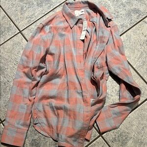 J. Crew women’s Casual Plaid Shirt - Coral and Gray/blue